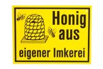 Schild, gelb, Honig aus eigener Imkerei "mit Biene", 20 x 15 cm